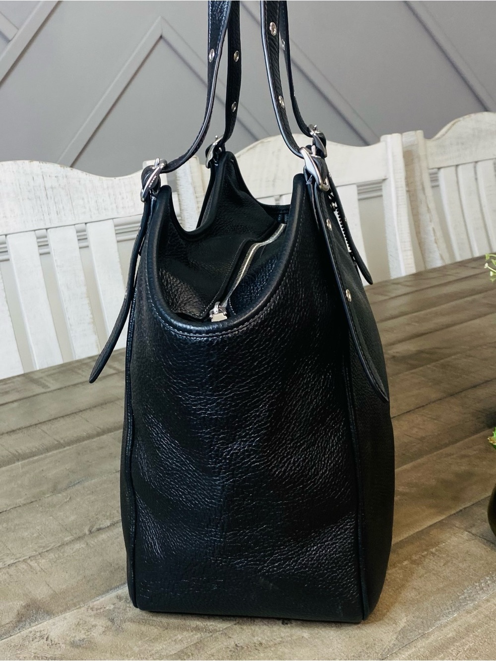 COACH Meadow Shoulder Bag Black Refined Pebble Leather Tote Silver HW CM074 - Picture 5 of 15